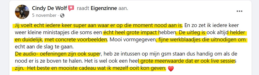 Cindy De Wolf raadt Eigenzinne aan